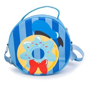 Disney Donald Duck Donut Dessert Round Crossbody Bag with Stripes Blues
